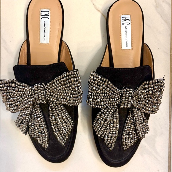 INC International Concepts Shoes - INC International Concepts Women's Black Embellished Bow Mules NEW size 10